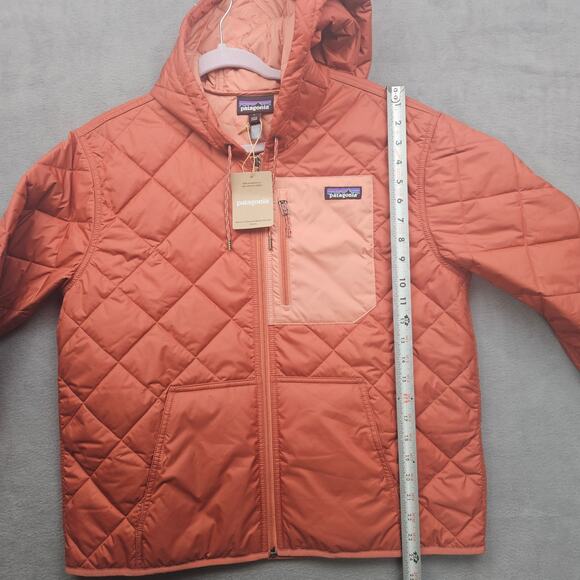 Patagonia Women's Diamond Quilted Bomber Coat Hoody Sienna Clay Size Large - Picture 4 of 9